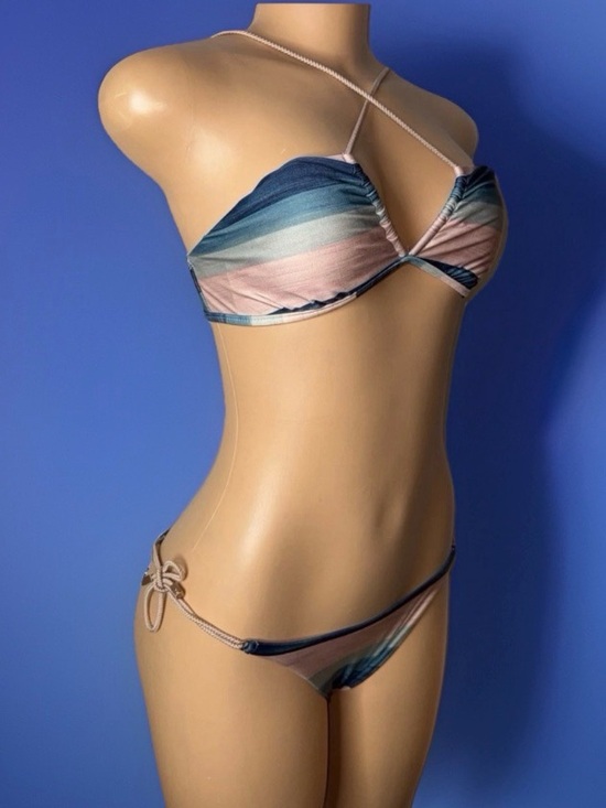 Vix Paula Hermanny Other - Striped Blue & Pink Tie-Back Bikini Set